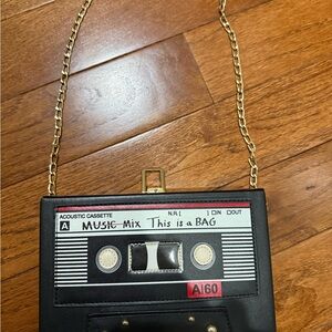 Fun Mixtape / Cassette Tape Design Crossbody Bag with Gold Chain and Buckle